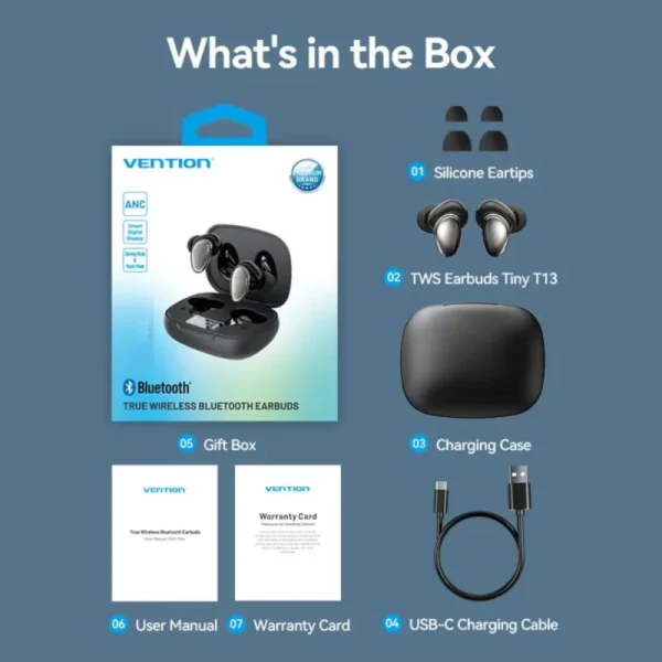 Vention NBNB0 Tiny T13 Wireless Bluetooth Earbuds – Black - Image 2