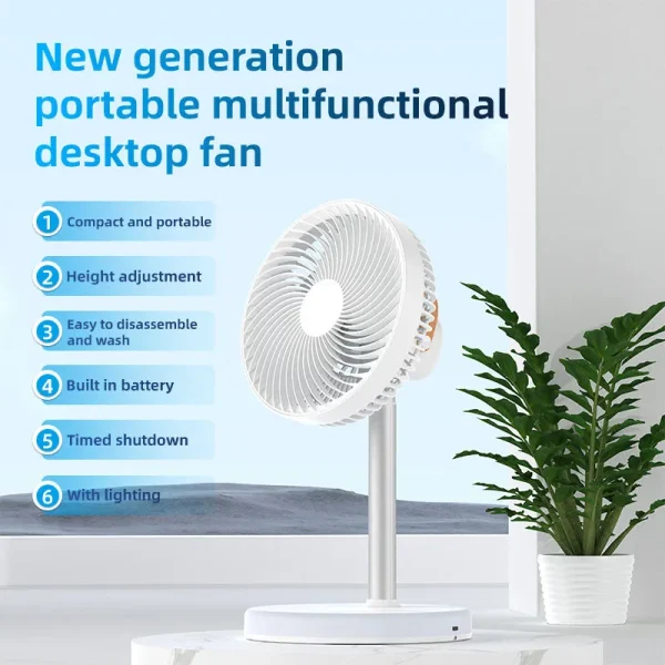 P6 Rechargeable USB Desktop Fan- White - Image 4