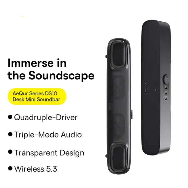 Baseus AeQur DS10 Mini Bluetooth Soundbar – Black - Image 3